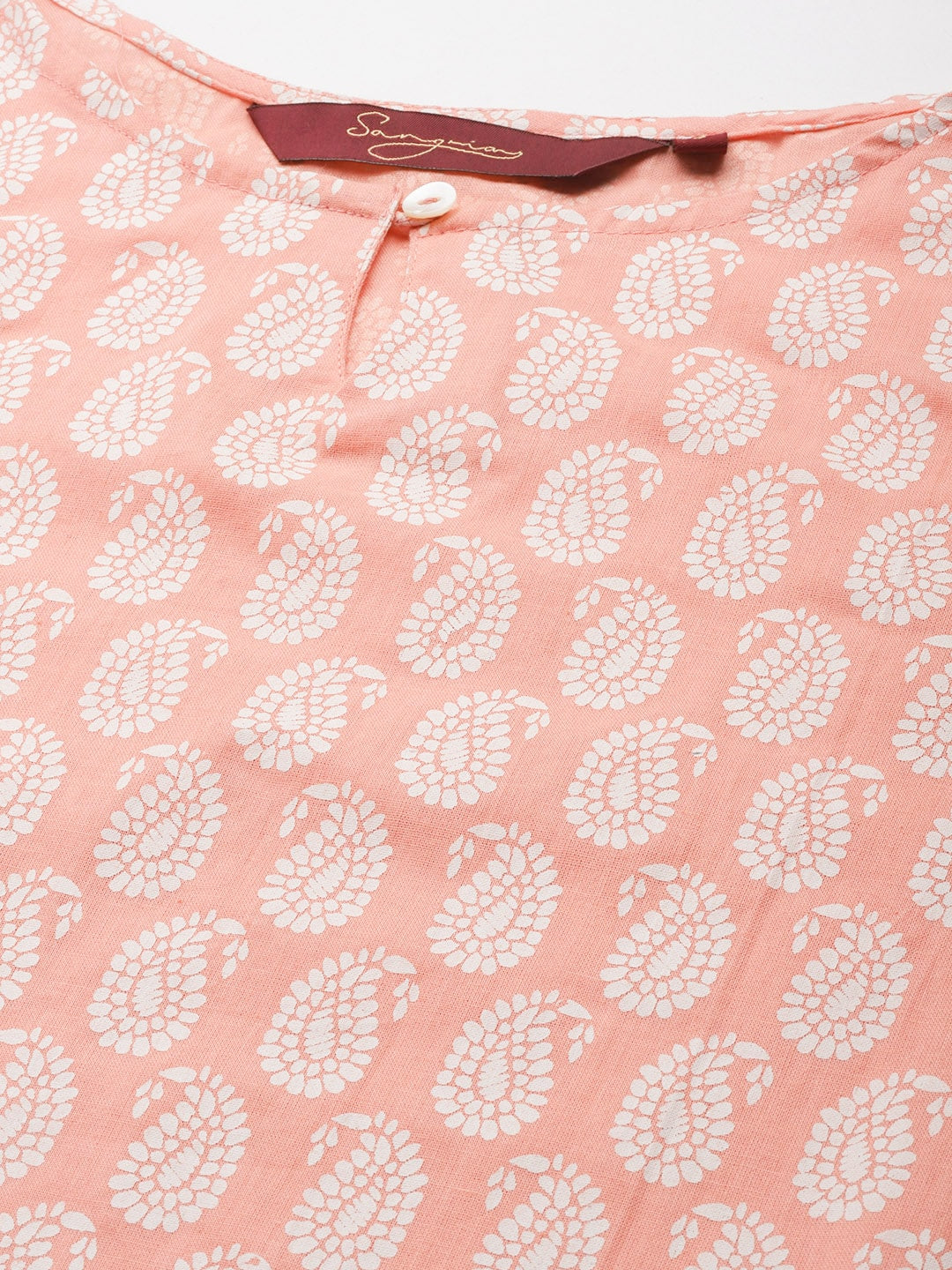 Sangria Women Peach-Coloured & White Ethnic Printed Pure Cotton Kurta set - Distacart