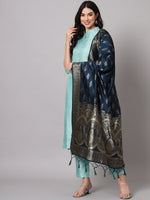Thumbnail for Kalini Cotton Silk Blend Kurta with Trousers & Banarasi Silk Dupatta - Distacart