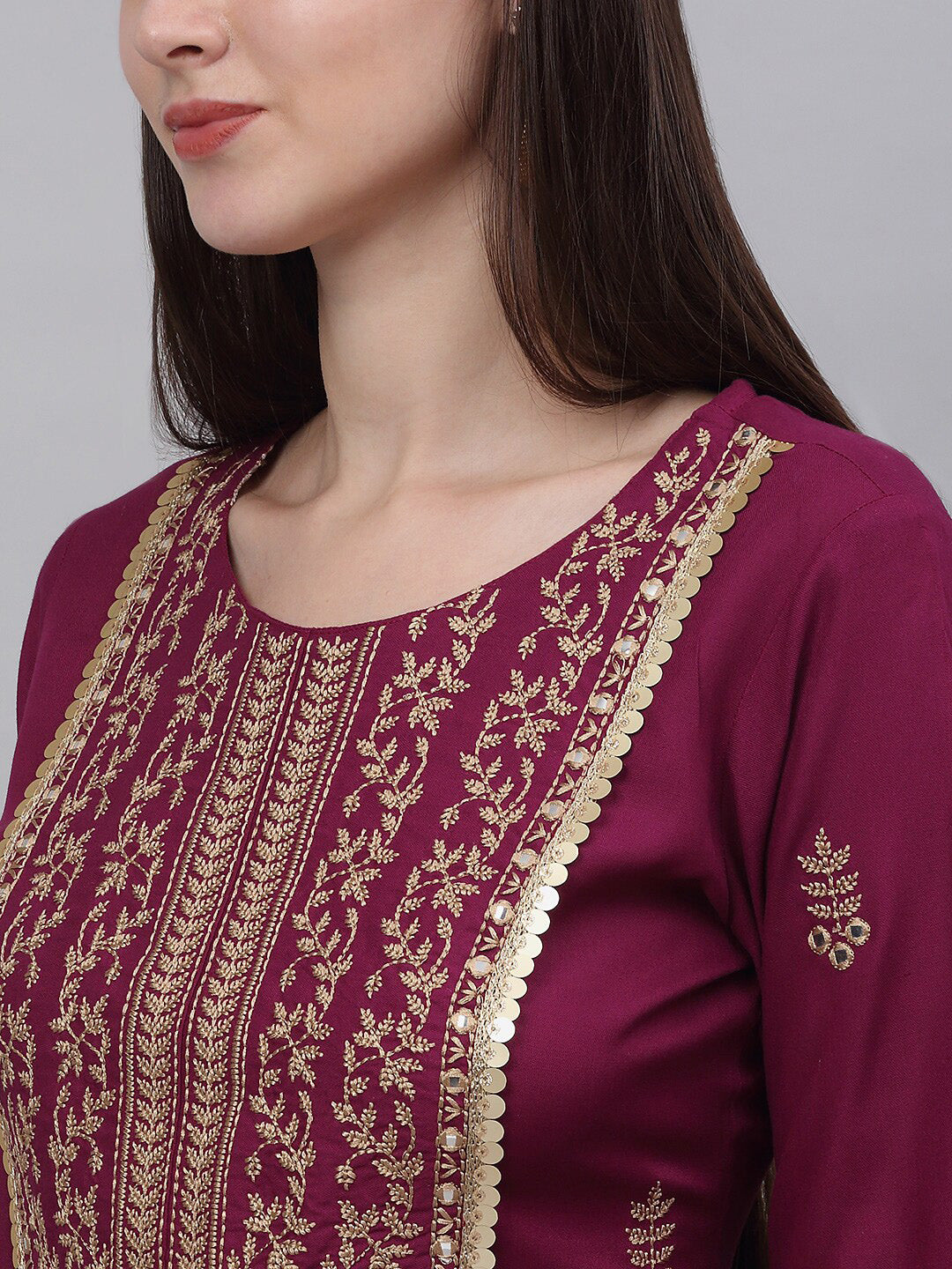 Kalini Women Yoke Design Mirror Work Kurta with Trouser & With Dupatta Set - Distacart