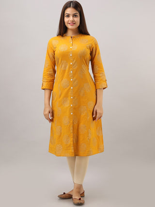 HERE&NOW Mustard Yellow Ethnic Motifs Printed A-Line Kurta - Distacart