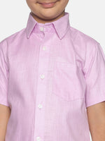 Thumbnail for Sethukrishna Pink & White Solid Shirt and Veshti Set For Boys - Distacart