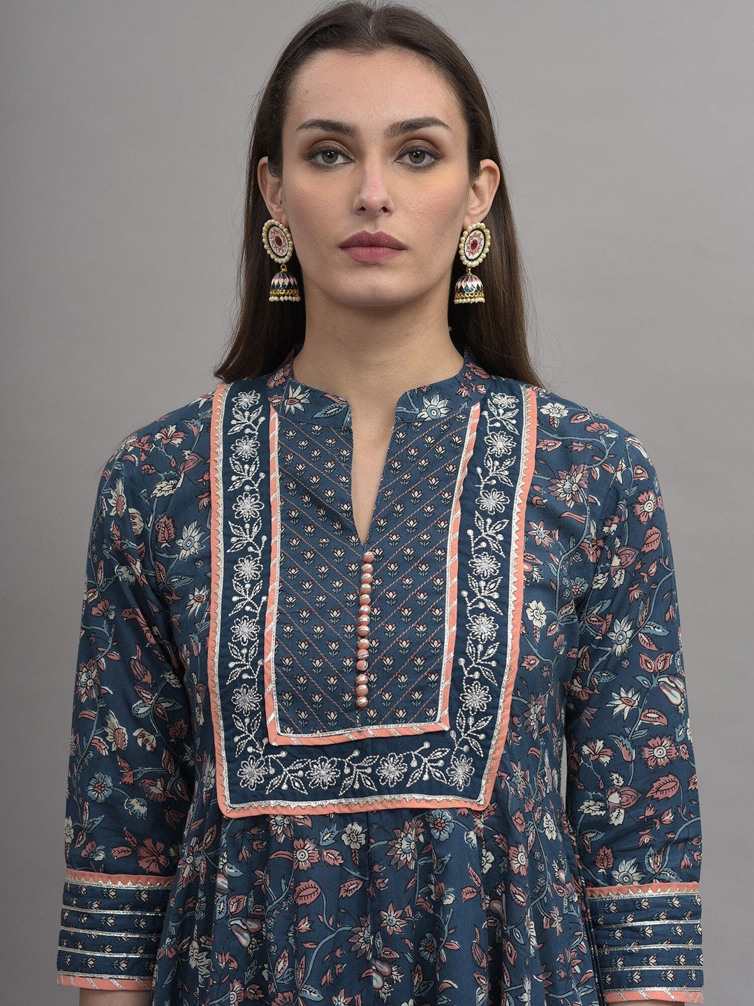 Kalini Women Blue Ethnic Motifs Printed Pure Cotton Kurta with Trousers & Dupatta - Distacart