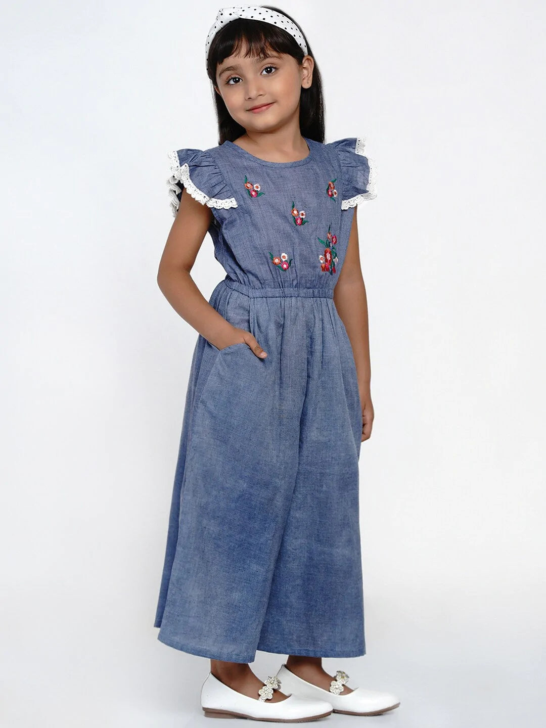 NOZ2TOZ Blue & White Solid Basic Jumpsuit For Girls - Distacart