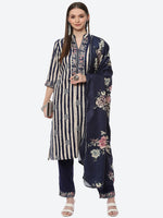 Thumbnail for Biba Women Blue Floral Printed Kurta with Trousers With Dupatta - Distacart