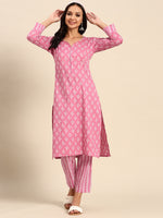 Thumbnail for Sangria Women Floral Printed Regular Pure Cotton Kurta with Trousers - Distacart