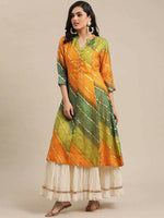 Thumbnail for Varanga Mustard Yellow & Green Bandhani Dyed Anarkali Kurta - Distacart