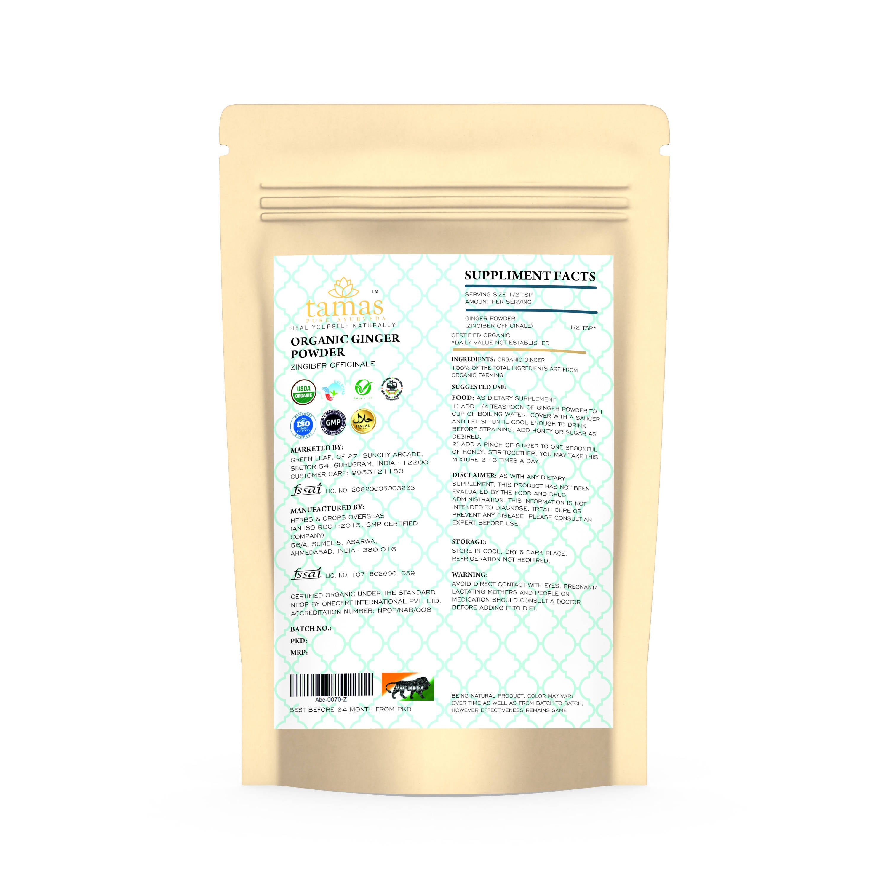Tamas Pure Ayurveda Superfood Organic Ginger Powder - Distacart