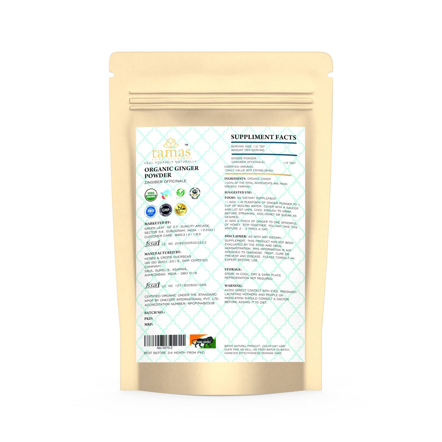 Tamas Pure Ayurveda Superfood Organic Ginger Powder - Distacart