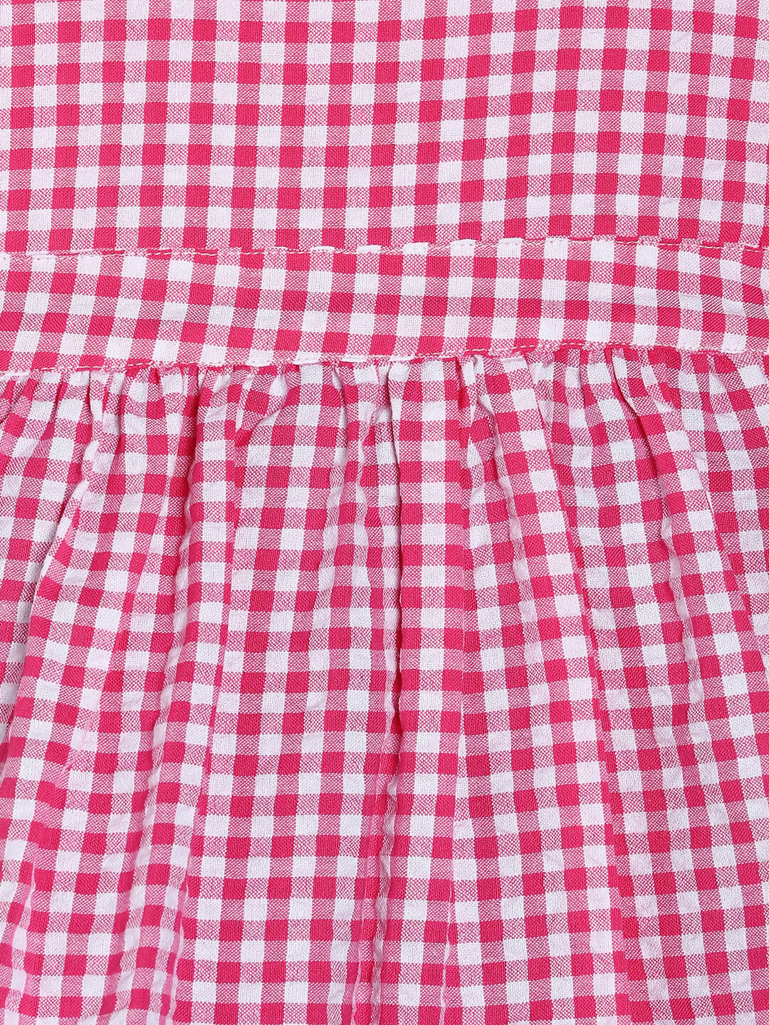 Manet Girls Cotton V Neck Frill Frock Checked Printed - Pink - Distacart