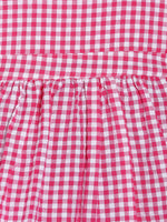 Thumbnail for Manet Girls Cotton V Neck Frill Frock Checked Printed - Pink - Distacart