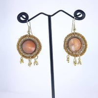 Thumbnail for Hand weaved Peach with Golden Zari Work Earrings