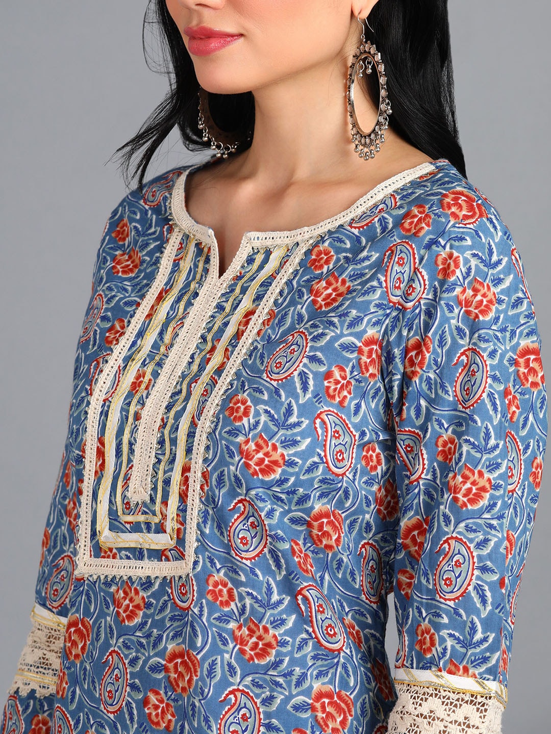 Kalini Paisley Printed Pure Cotton Kurta & Trousers With Dupatta - Distacart