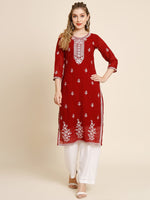 Thumbnail for HERE&NOW Women Floral Embroidered Thread Work Georgette Kurta - Distacart