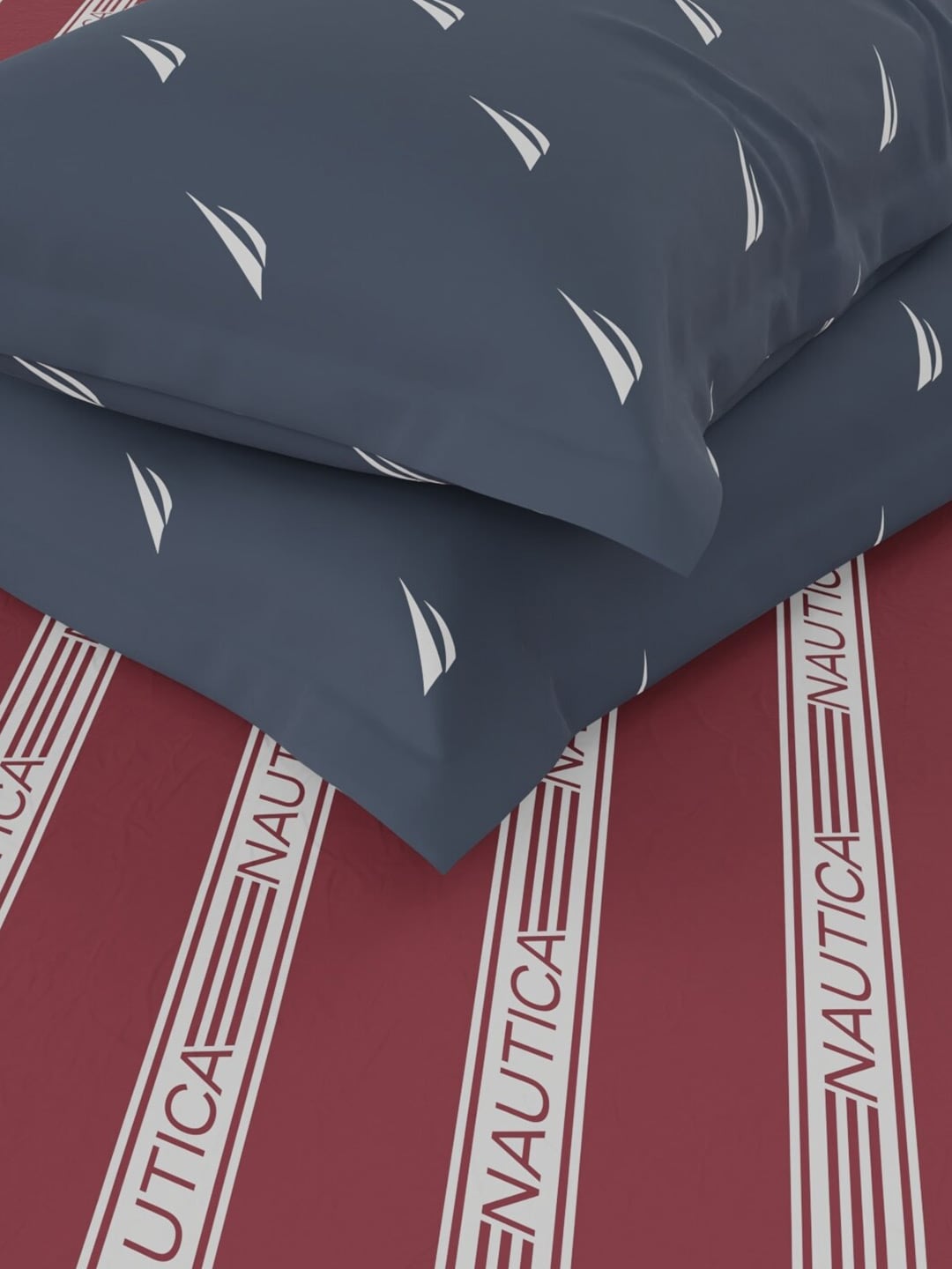 Nautica Noridge Red & White Printed Cotton 160 TC King Bedsheet with 2 Pillow Covers - Distacart