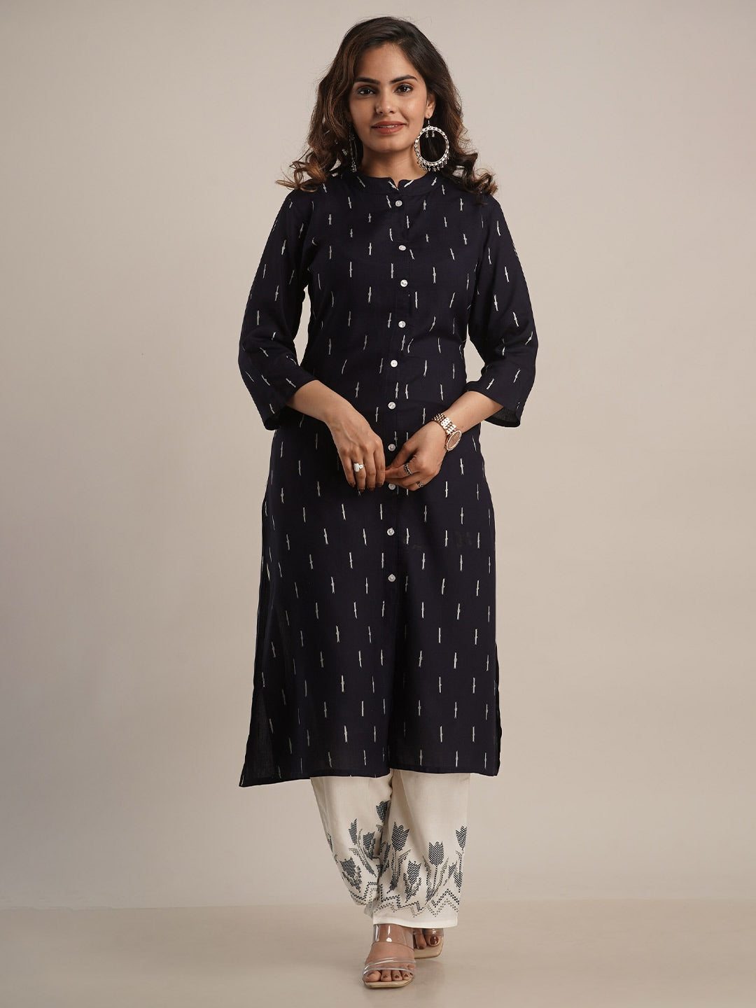 Kalini Women Navy Blue Printed Kurta With Palazzos - Distacart