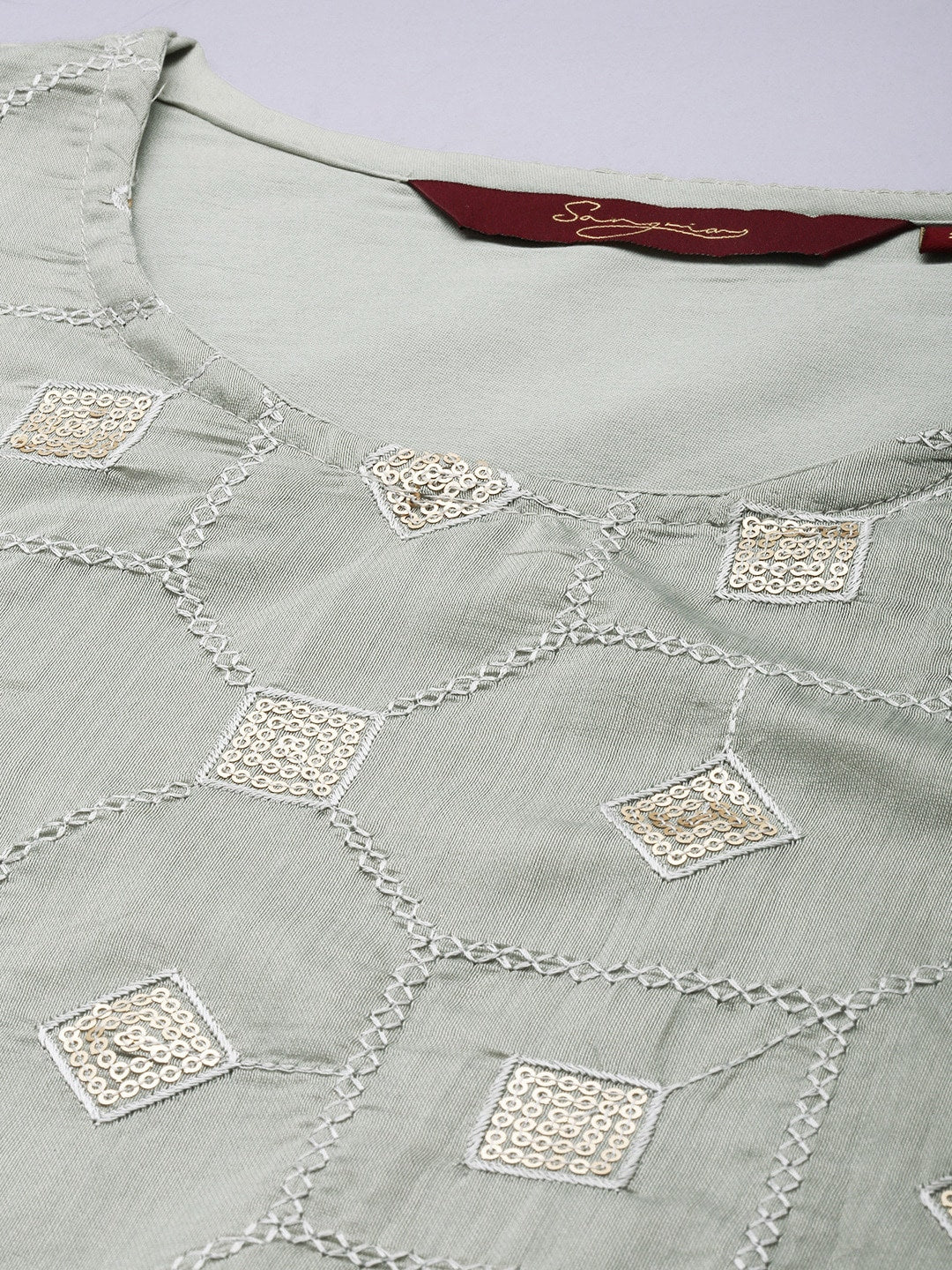 Sangria Women Grey Ethnic Motifs Embroidered Regular Sequinned Chanderi Silk Kurta with Palazzos & With - Distacart