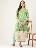 Thumbnail for Sangria Women Blue & Yellow Floral Printed Pure Cotton Kurta with Trousers - Distacart