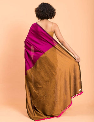 Suta Pink Golden Colorblocked Saree - Distacart