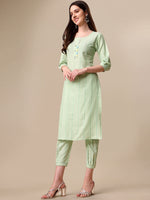 Thumbnail for Kalini Women Woven Striped Thread Work Kurta with Trousers - Distacart