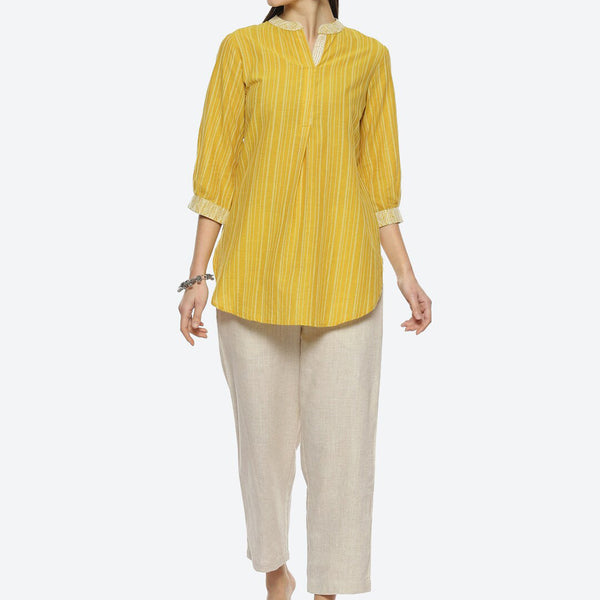 Biba Mandarin Collar Striped Kurti with Trousers - Distacart