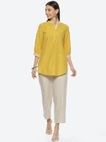 Thumbnail for Biba Mandarin Collar Striped Kurti with Trousers - Distacart