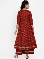 Thumbnail for NOZ2TOZ Maroon & Gold Ethnic Motifs Foil Print Anarkali Kurta With Palazzos For Girls - Distacart