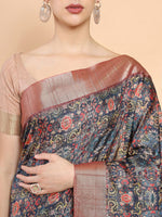 Thumbnail for Soch Blue & Pink Floral Zari Silk Blend Ready to Wear Saree - Distacart