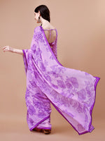 Thumbnail for Sangria Purple Floral Printed Pure Chiffon Saree - Distacart