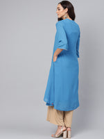Thumbnail for Biba Women Blue Floral Yoke Design Gotta Patti A-Line Kurta - Distacart