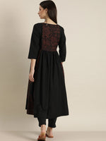 Thumbnail for Sangria Women Black Printed Empire Pure Cotton Kurta with Trousers - Distacart