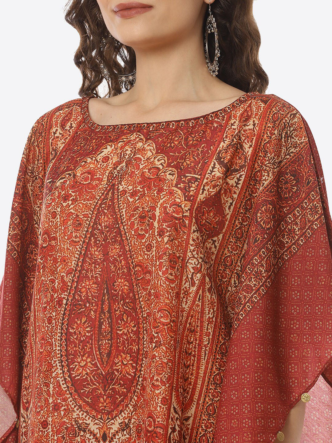 Biba Women Brown Ethnic Motifs Printed Kaftan Kurta with Trousers - Distacart