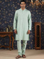Thumbnail for House of Pataudi Mandarin Collar Straight Kurta With Churidar & Embroidered Nehru Jacket - Distacart