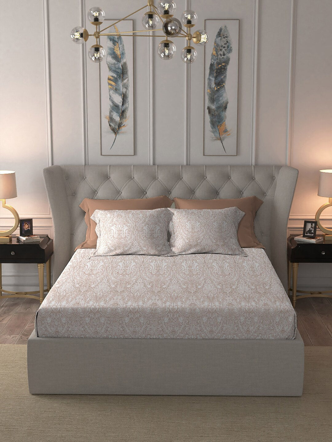 MYTRIDENT Nectarsoft Orange White Pure Cotton 400 TC King Bedsheet with 4 Pillow Covers - Distacart