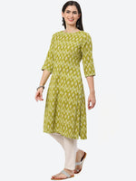 Thumbnail for Biba Ethnic Motifs Woven Design Ikat Boat Neck Pure Cotton Kurta - Distacart