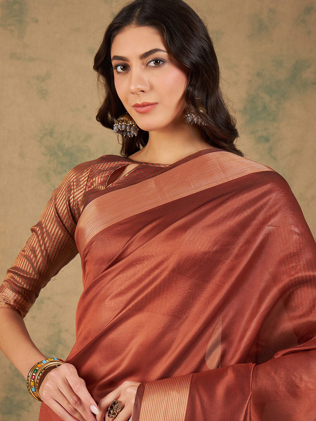 Sangria Woven Design Organza Sarees - Distacart