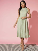 Thumbnail for Myshka Women Ethnic Motifs Rayon A-Line Round Neck Green Dress - Distacart