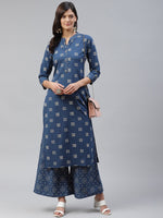 Thumbnail for Kalini Printed Mandarin Collar Pure Cotton Kurta with Palazzos - Distacart