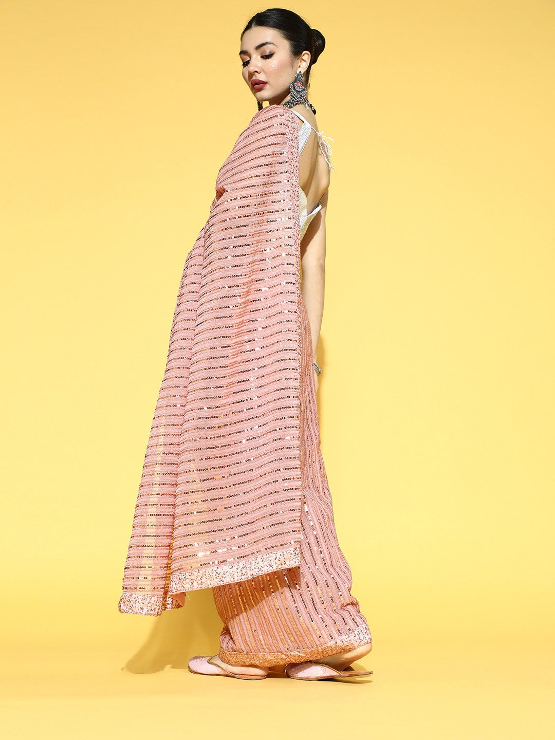Mitera Striped Saree with Embellished Border - Distacart