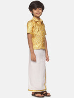 Thumbnail for Sethukrishna Boys Gold-Toned & White Solid Shirt and Dhoti Set - Distacart