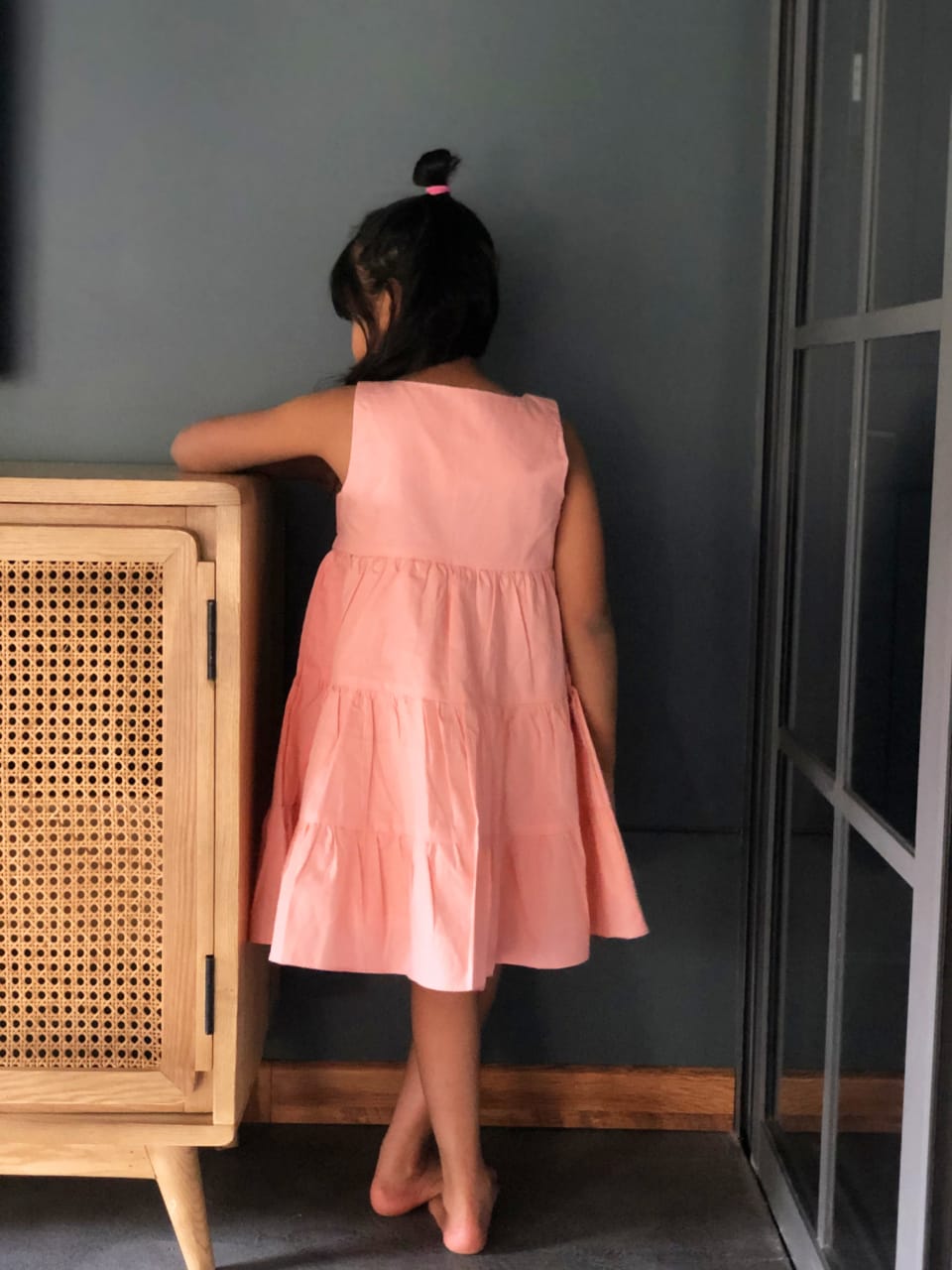 ArthLife Peach Flower Embroidered Tiered Dress - Distacart