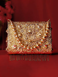 Thumbnail for Rubans Gold-Toned Embellished Box Clutch - Distacart
