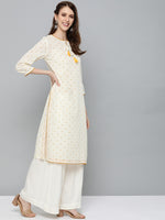 Thumbnail for HERE&NOW Women Off-White & Mustard Yellow Geometric Printed Straight Kurta - Distacart