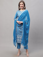 Thumbnail for Kalini Floral Embroidered Kurta with Trousers & Dupatta - Distacart