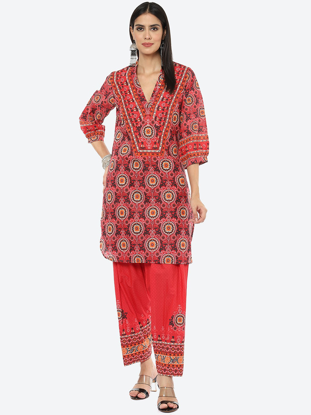 Biba Women Red Printed Kurta with Salwar - Distacart