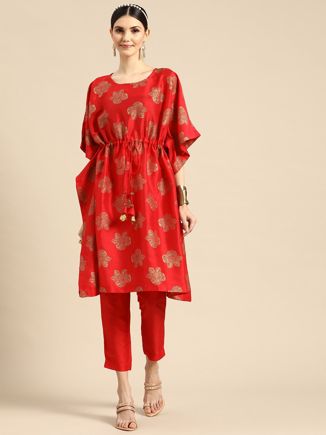 Sangria Women Red Ethnic Motifs Printed Kurta with Trousers - Distacart