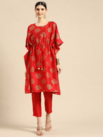 Thumbnail for Sangria Women Red Ethnic Motifs Printed Kurta with Trousers - Distacart
