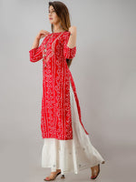 Thumbnail for HERE&NOW Red & Gold-Toned Bandhani Printed Gotta Patti Kurta with Sharara - Distacart