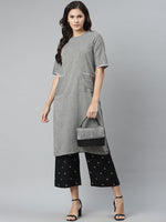 Thumbnail for Biba Women Grey Melange & Black Solid Kurta with Palazzos - Distacart