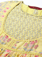 Thumbnail for Sangria Women Yellow & Pink Floral Printed Anarkali Kurta - Distacart