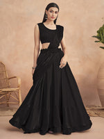 Thumbnail for Mitera Black Self Design Satin Lehenga Saree - Distacart